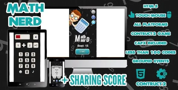 Math Nerd Game + Share Score Android Game Mobile App template