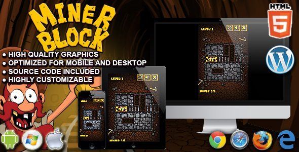 Miner Block - HTML5 Puzzle Game Android Game Mobile App template