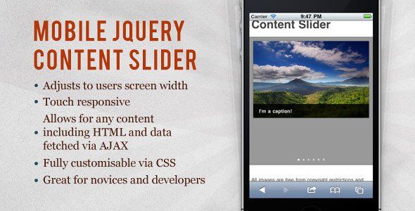Mobile jQuery Content Slider Android  Mobile App template