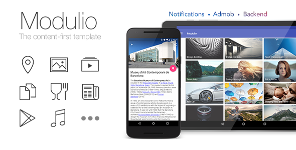 Modulio for Android - News/Directory/Wallpapers/Music/City App Android Ecommerce Mobile App template