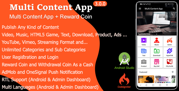Multi Content App Android Game Mobile App template