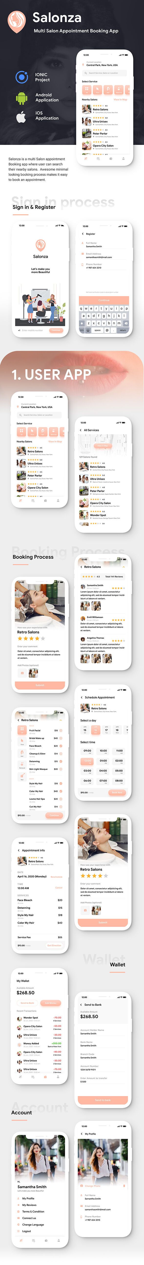 Multi Salon Android App Template+ Multi Salon iOS App Template|2 Apps User+Salon| IONIC 5| Salonza - 1