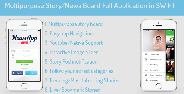MultiPurpose News/Story/Portfolio for iOS in SWIFT Android Multipurpose Mobile App template