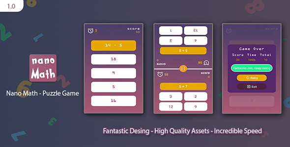 Nano Math: Android Puzzle Game (With AdMob) Android Game Mobile App template