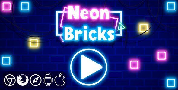 Neon Bricks - HTML5 Game Android  Mobile App template