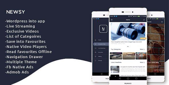 Newsy - Full Featured Native Wordpress App Android Music &amp; Video streaming Mobile App template