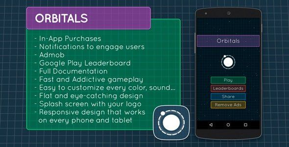 Orbitals - Admob + Leaderboards + IAP Android Game Mobile App template