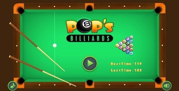POP's Billiards - HTML5 Game + Mobile + AdMob (Construct 3 | Construct 2 | Capx) Android Game Mobile App template