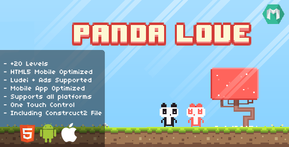 Panda Love - HTML5 Game (Construct 2 & Construct 3) Android Game Mobile App template
