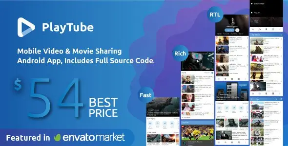 PlayTube - Mobile Video & Movie Sharing Android Native Application (Import / Upload) Android Social &amp; Dating Mobile App template