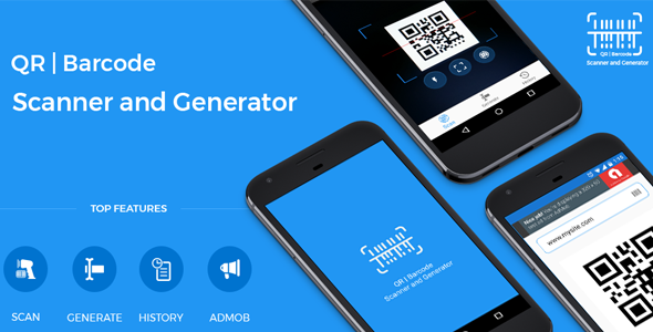 QR code and Barcode scanner and generator for Android with AdMob Android  Mobile App template