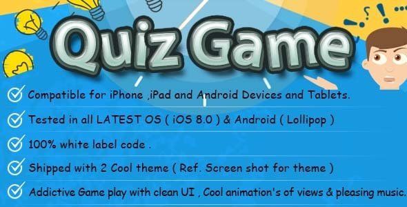 Quiz iOS & Android Game/App with Backend. Android Game Mobile App template