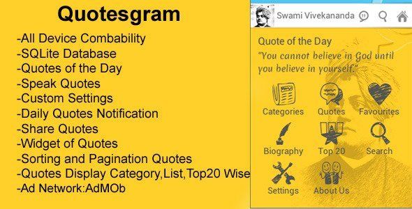 Quotesgram - Single Author Quotes App Android  Mobile App template