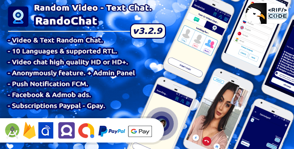 RandoChat v3.2.9 - Live Random Video Calls - Dating, Chat, Meeting Android Chat &amp; Messaging Mobile App template