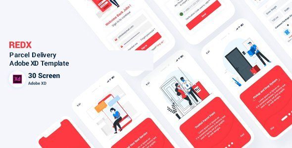 Redx - Parcel Delivery Adobe XD Template Food & Goods Delivery Design Uikit