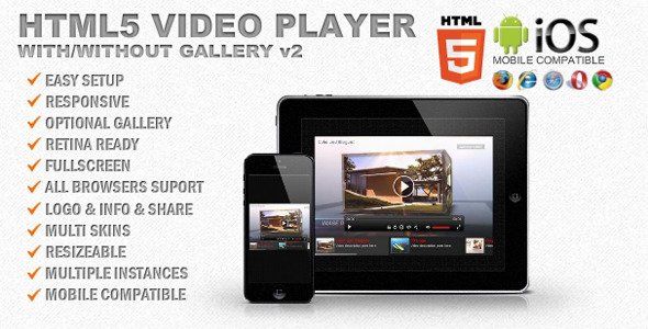 Responsive HTML5 Video Player & Gallery Android  Mobile App template