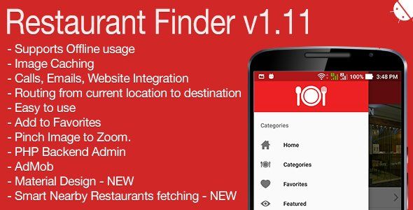 Restaurant Finder Full Android Application v1.11 Android Food &amp; Goods Delivery Mobile App template