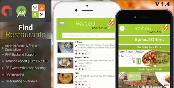 Restaurant Finder with backend Android Full App Android Food &amp; Goods Delivery Mobile App template