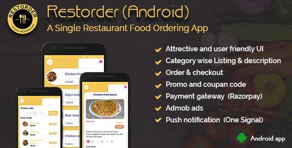 Restorder (Android) - A single restaurant food ordering app. Android Food &amp; Goods Delivery Mobile App template