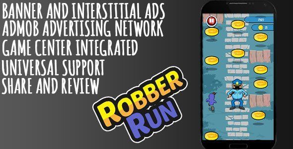 Robber Run + AdMob + Leaderboard Android  Mobile App template
