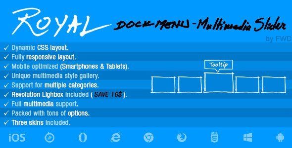 Royal Dock Menu Multimedia Slider Android  Mobile App template