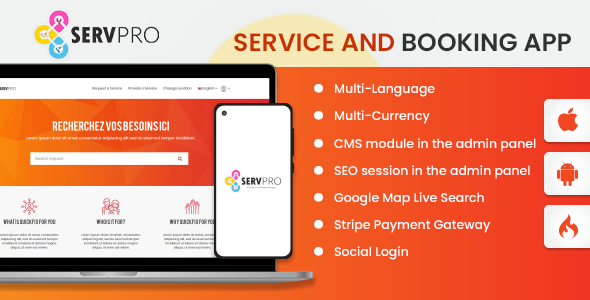 SERVPRO – On Demand Nearby Service Provider & Booking Finder App (Web + Android + iOS) Android Travel Booking &amp; Rent Mobile App template