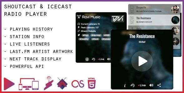 SHOUTcast and Icecast Radio Web Player Android Music &amp; Video streaming Mobile App template