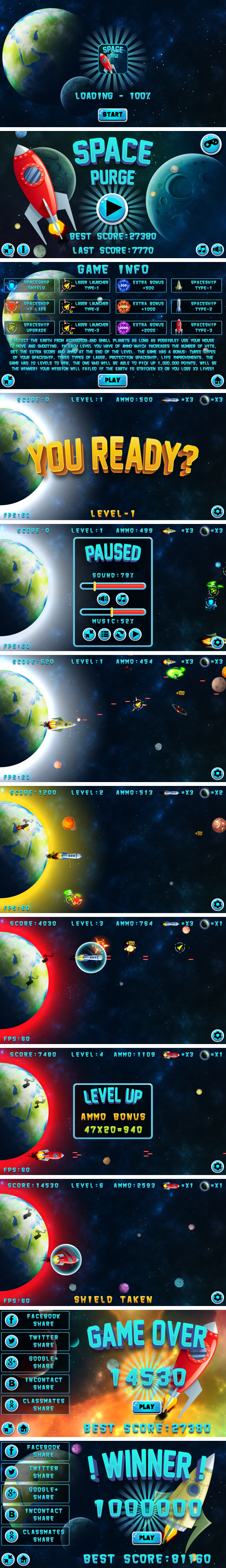 Space Purge - HTML5 Game, Mobile Version+AdMob!!! (Construct 3 | Construct 2 | Capx) - 1