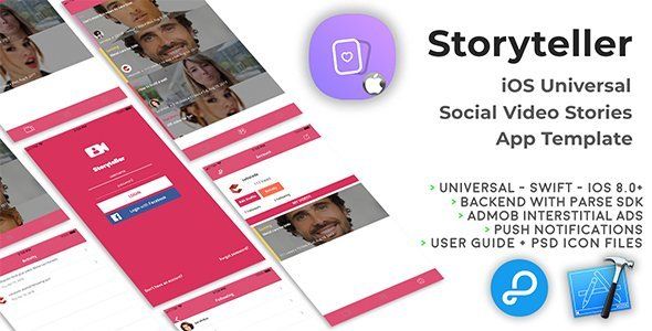 Storyteller | iOS Universal Video Sharing App Template (Swift) Android Social &amp; Dating Mobile App template