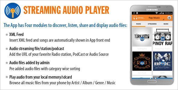Streaming Audio Player Android Music &amp; Video streaming Mobile App template