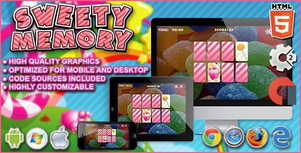 Sweety Memory - Construct 2 HTML5 Game Android Game Mobile App template