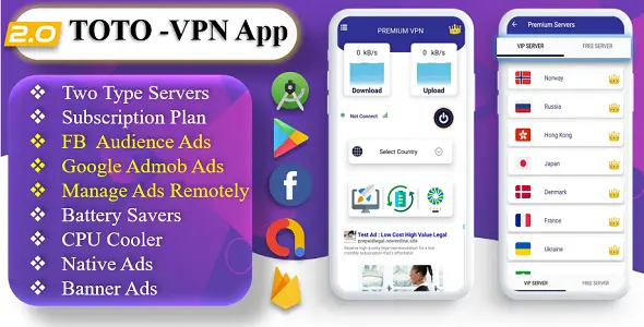 TOTO - VPN | VPN App | Facebook Ads | Admob Ads | Ads Manage Remotely | VPN | VPN Subscription Plan Android  Mobile App template