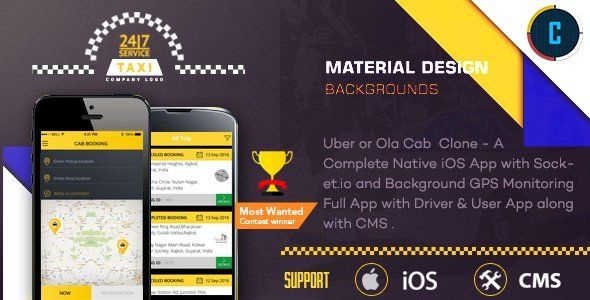 Taxi Booking App - A Complete Clone of UBER with User,Driver & Bacend CMS Coded with Native iOS Android Travel Booking &amp; Rent Mobile App template