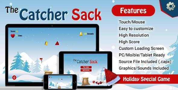 The Catcher Sack - HTML5 Game Android Game Mobile App template