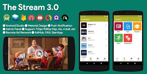 The Stream - TV & Video Streaming App Android Music &amp; Video streaming Mobile App template