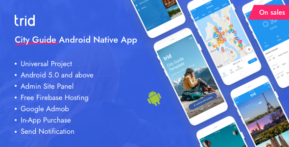 Trid - City Travel Guide Android Native with Admin Panel, Firebase Android Travel Booking &amp; Rent Mobile App template