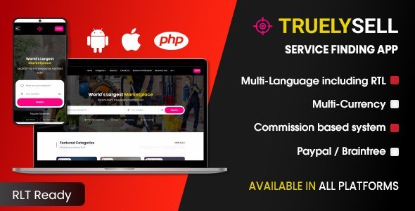 TruelySell – On-demand Service Marketplace, nearby Service Finder and Bookings Web, Android and iOS Android Travel Booking &amp; Rent Mobile App template