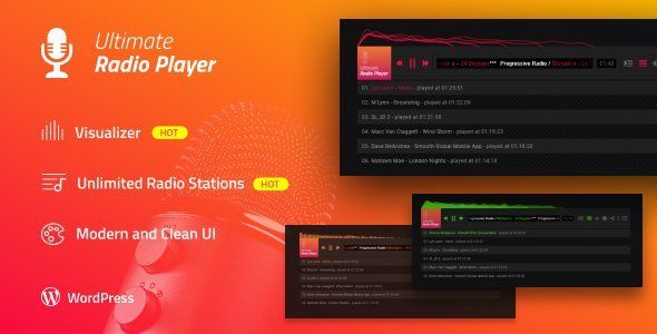 Ultimate Radio Player Wordpress Plugin Android Music &amp; Video streaming Mobile App template