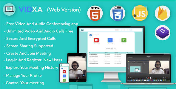 Vidxa (WEB)- Free Video Conferencing for Live Class, Meeting, Webinar, Online Training Android Chat &amp; Messaging Mobile App template