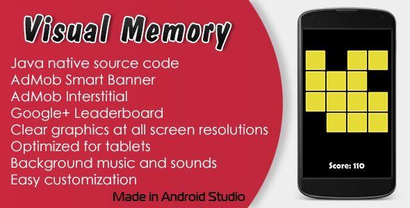 Visual Memory Game with AdMob and Leaderboard Android Game Mobile App template