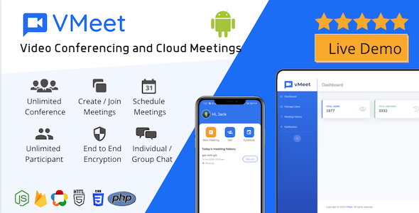 Vmeet - Video Conferencing & Meeting App (Android + Admin Panel) Android Chat &amp; Messaging Mobile App template