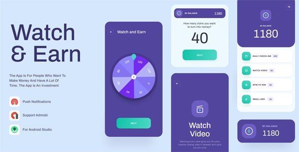Watch And Earn - Android App Source Code Android Finance &amp; Banking Mobile App template