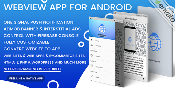Webview App For Android - One Signal + Admob | Convert Website To App Android Ecommerce Mobile App template
