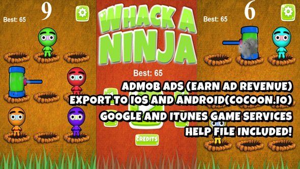 Whack A Ninja Warrior Source Code (Construct 2) Android Game Mobile App template