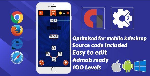 Word Connect .Construct 2 Game + Admob Android Game Mobile App template