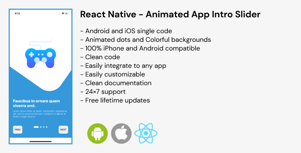 Animated App Intro Slider React native  Mobile App template