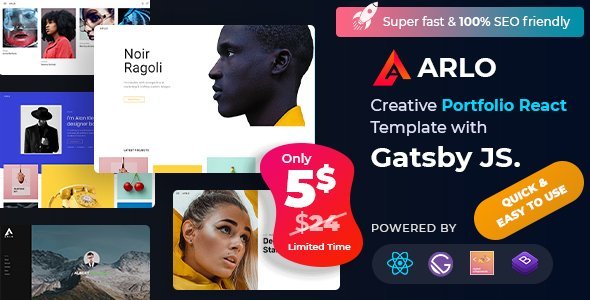 Arlo – Personal Portfolio React Template  News &amp; Blogging Mobile App template