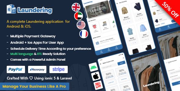 Laundry Android App + Laundry iOS App | Ionic 5 | Full Solution Ionic  Mobile App template