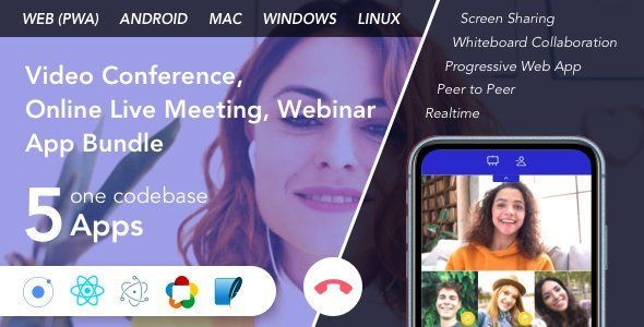 Teammeet - Video Conference, Online Live Meeting, Webinar App Bundle (Web, Android & Desktop) React native Chat &amp; Messaging Mobile App template