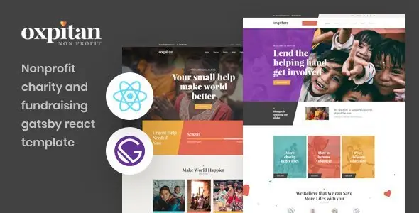 Oxpitan - Gatsby React Nonprofit Charity Template  Events &amp; Charity Mobile App template